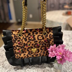 Betsey Johnson Leopard Ruffle Shoulder Bag